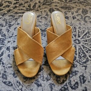 Sam Edelman Yellow Faux Seude Heeled Sandals